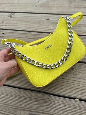Neon lemon-yellow chain bag by DKNY (has a defect)